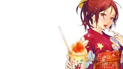 Cream anime girls redjuice yukata artwork Japanese clothes