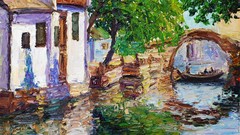 Creek town watercolor paintings artwork