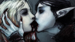 Creepy dark blood kissing