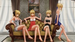 Cross Anime dress saber blondes long hair anime girls green 