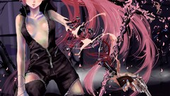 Cross destruction paintings mechanical chains pink hair long 