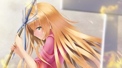 Cross tears blondes long hair anime girls wand green eyes 