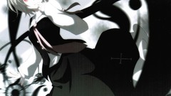 Cross tie white hair red eyes shirts skirts anime girls short 