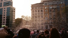 Crowd fluffy urban pillows cities pillow fight