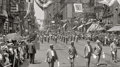 Crowd street parade monochrome celebration historic old 