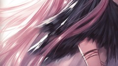 Crystals dress Ribbons pink hair long hair barefoot anime girls 