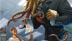 Cthulhu artwork humor office low-angle pentagram horror creature