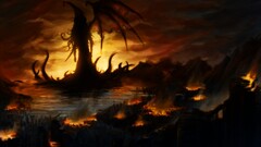 Cthulhu horror creature artwork apocalyptic H. P. Lovecraft fire