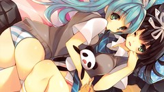 Cube blue hair anime girls seifuku black hair game cg underwear 