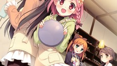 Cube red eyes skirts blush pink hair anime girls green eyes 