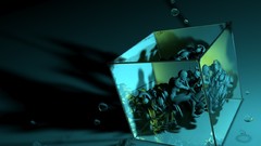 Cubes bubbles digital art 3D view teal background cages