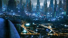 Cyberpunk cities science fiction nightlights