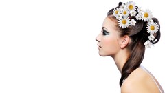 Daisies Flowers woman white background faces brunettes Simple 