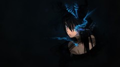 Dark Anime blue eyes black rock shooter black hair glowing eyes