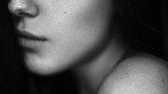 Dark black and white eyes woman faces