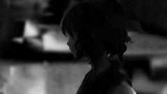 Dark black and white Profile monochrome anime girls short hair 