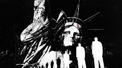 Dark black and white Statue of Liberty artwork