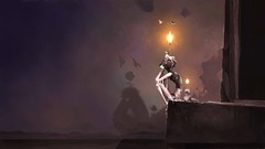 Dark cats flames shadows moths artwork candlelight