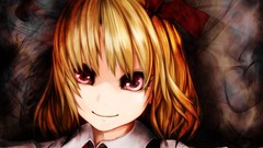 Dark close-up tie red eyes faces schoolgirls bows blondes 