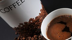 Dark coffee drinks cups beans