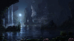 dark fantasy art landscape nature waterfall swan Birds