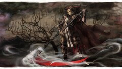 dark fantasy art scythe fantasy girl warrior standing horns