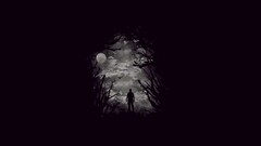 dark forest Minimalism artwork moon fantasy art