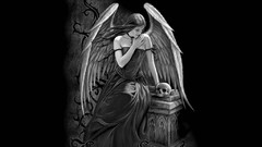 Dark Gothic woman wings skulls