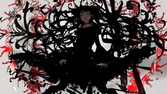 Dark long hair anime girls hatsune miku vocaloid black dress 