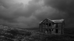 dark monochrome photography old House building abandoned field