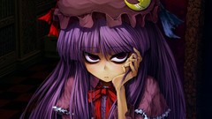 Dark moon Books hats Library bows long hair witches touhou 