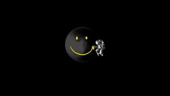 Dark moon graffiti astronauts black background smiley face 