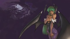 Dark moon wings long hair pantyhose green hair cleavage 