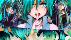 Dark Music headphones blue hair long hair hatsune miku vocaloid