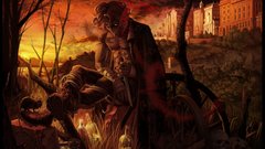 Dark night forest man