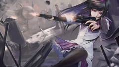 Dark purple woman Guns anime girls akemi homura purple eyes