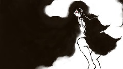 Dark red eyes barefoot seifuku black hair Between Shizuki