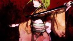 Dark red weapons Katana blood grin kimono Swords smiling green 