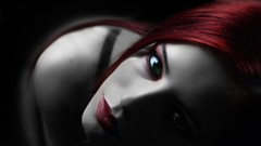 Dark red woman green eyes red lipstick redheads pale skin Ariel 