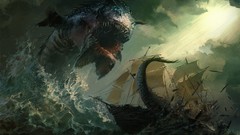 Dark ships Monsters paintings artwork fantasy art