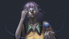 Dark string gray background blood white hair anime girls short 