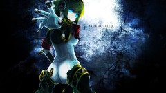 Dark text headphones bows blondes blue eyes short hair Androids 