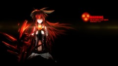 Dark text weapons black background navel red eyes bows skirts 
