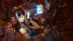 Dark weapons chairs headphones Technology horns sitting Swords 