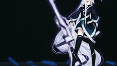 Dark weapons Guns dress white hair red eyes long hair black 