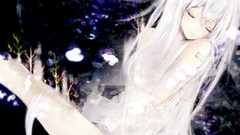 Dark white abstract white hair tattoos long hair closed eyes 