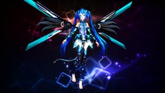Dark wings tie 3d blue hair long hair barefoot anime girls 