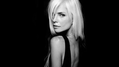 Dark woman black background blondes models open mouth looking 