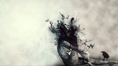 Dark woman blood raven sorrow horror ink splatters