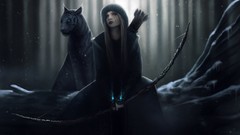 Dark woman bow Tigers blondes long hair blue eyes warcraft iii 